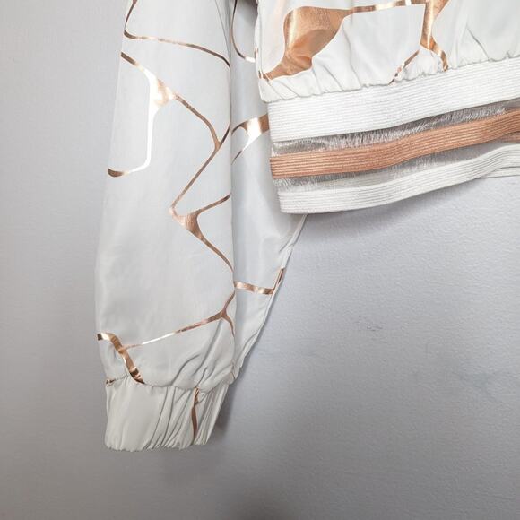 Lime & Vine White Rose Gold Swirl Pattern Cropped Jacket Long Sleeve Zip Up M - Picture 11 of 12